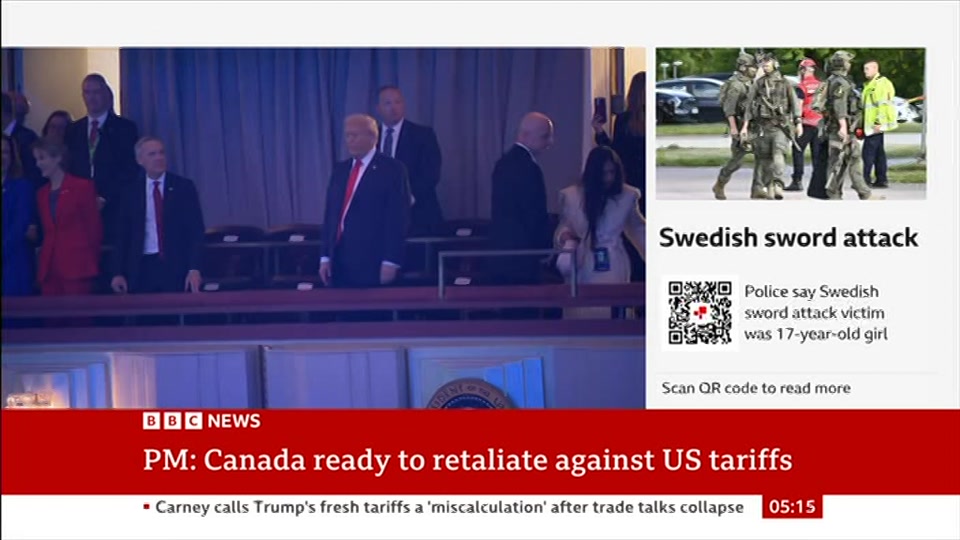 Broadcast still at 15m. BBC News, 23 August 2026.