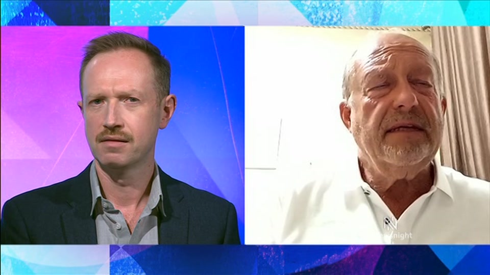 Broadcast still at 9m. BBC Two, Newsnight, followed by Weather, 24 August 2026.