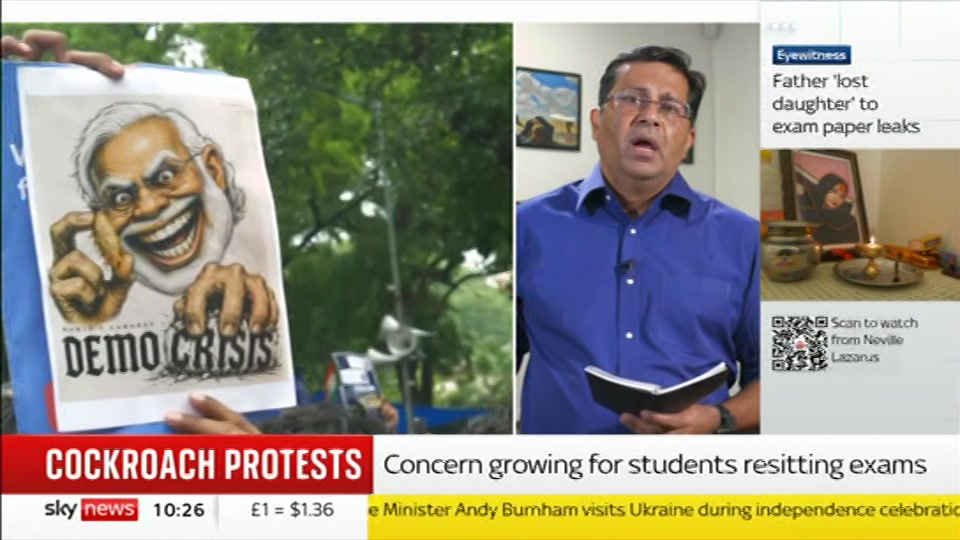 Broadcast still at 26m. Sky News, Sky News Today with Gareth Barlow, 24 August 2026.