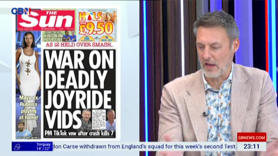 Broadcast still at 11m. GB News, New: Patrick Christys Tonight Late..., 24 August 2026.