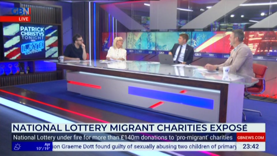 Broadcast still at 42m. GB News, New: Patrick Christys Tonight Late..., 24 August 2026.