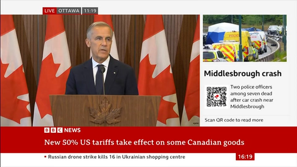 Broadcast still at 19m. BBC News, 22 August 2026.