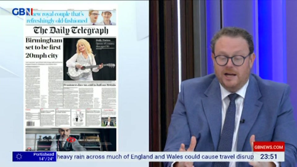 Broadcast still at 51m. GB News, New: Patrick Christys Tonight Late..., 25 August 2026.