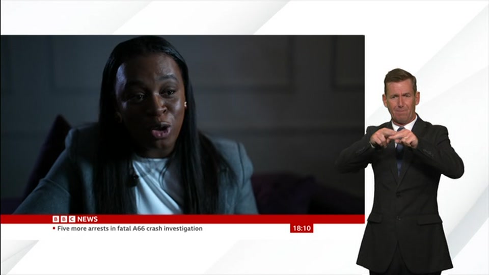 Broadcast still at 10m. BBC News, Signed: BBC News at Six, 25 August 2026.