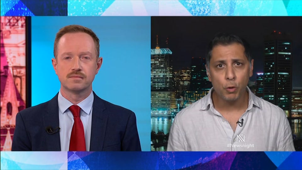 Broadcast still at 15m. BBC Two, Newsnight, followed by Weather, 25 August 2026.