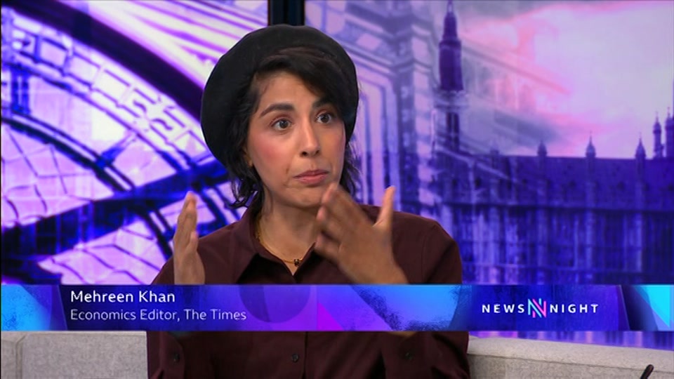 Broadcast still at 23m. BBC Two, Newsnight, followed by Weather, 25 August 2026.