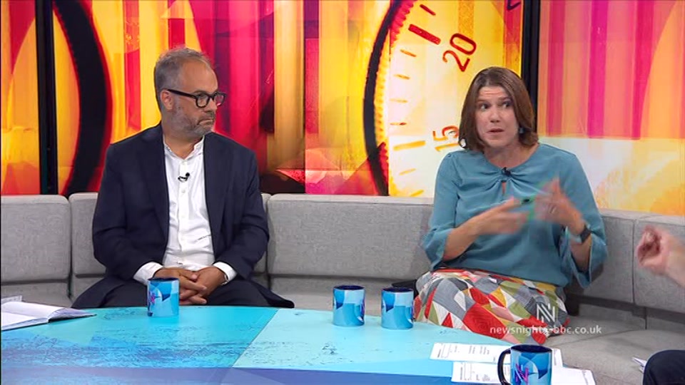 Broadcast still at 18m. BBC Two, Newsnight, followed by Weather, 26 August 2026.