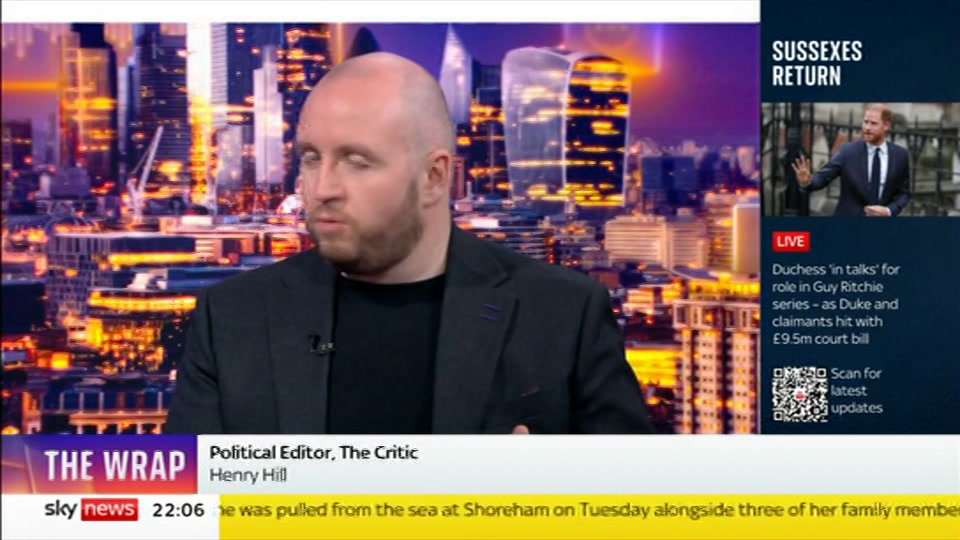 Broadcast still at 6m. Sky News, The Wrap With Gillian Joseph, 21 August 2026.
