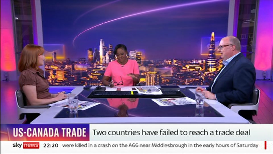 Broadcast still at 20m. Sky News, The Wrap With Gillian Joseph, 22 August 2026.