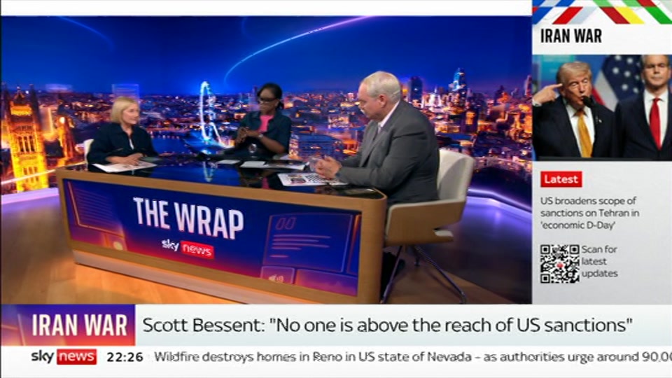 Broadcast still at 26m. Sky News, The Wrap With Anna Botting, 24 August 2026.