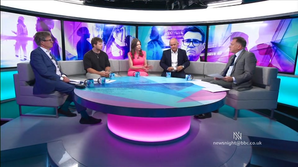 Broadcast still at 24m. BBC Two, Newsnight, followed by Weather, 27 August 2026.