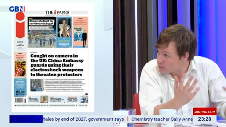 Broadcast still at 28m. GB News, New: Patrick Christys Tonight Late..., 27 August 2026.