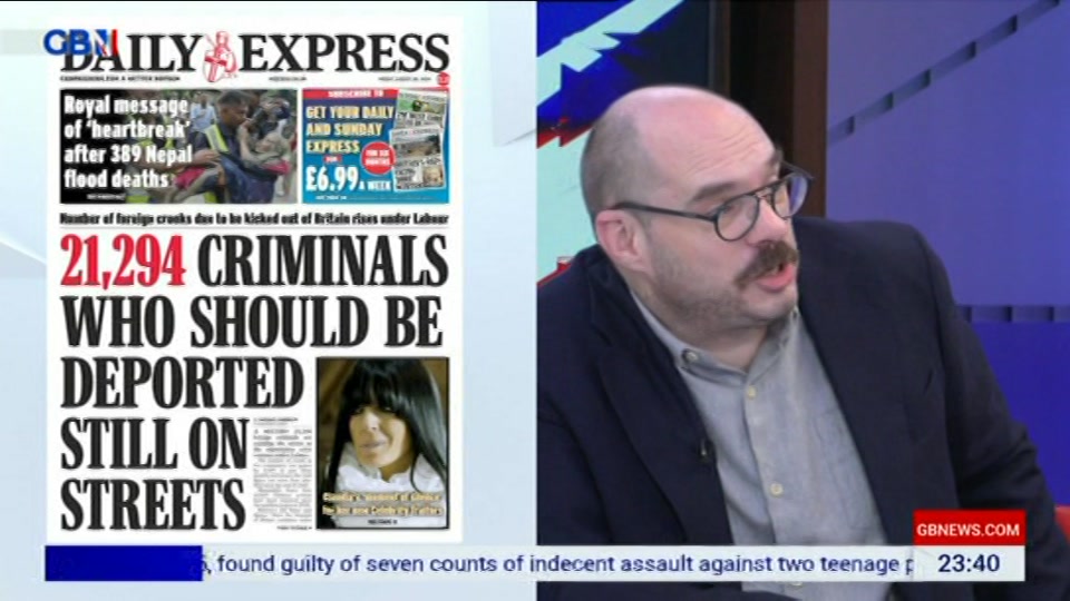 Broadcast still at 40m. GB News, New: Patrick Christys Tonight Late..., 27 August 2026.