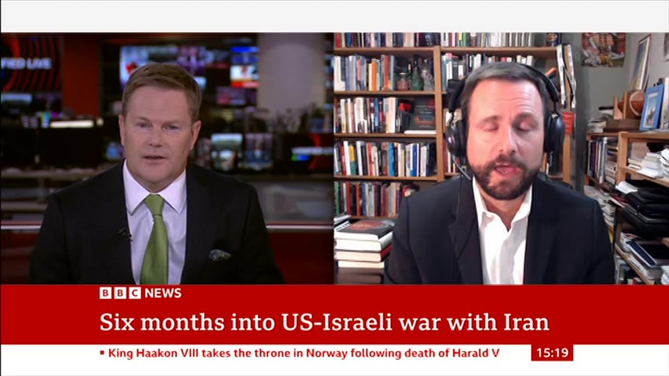 Broadcast still at 19m. BBC News, Verified Live, 28 August 2026.