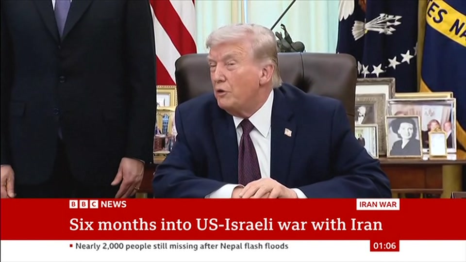 Broadcast still at 6m. BBC News, 29 August 2026.