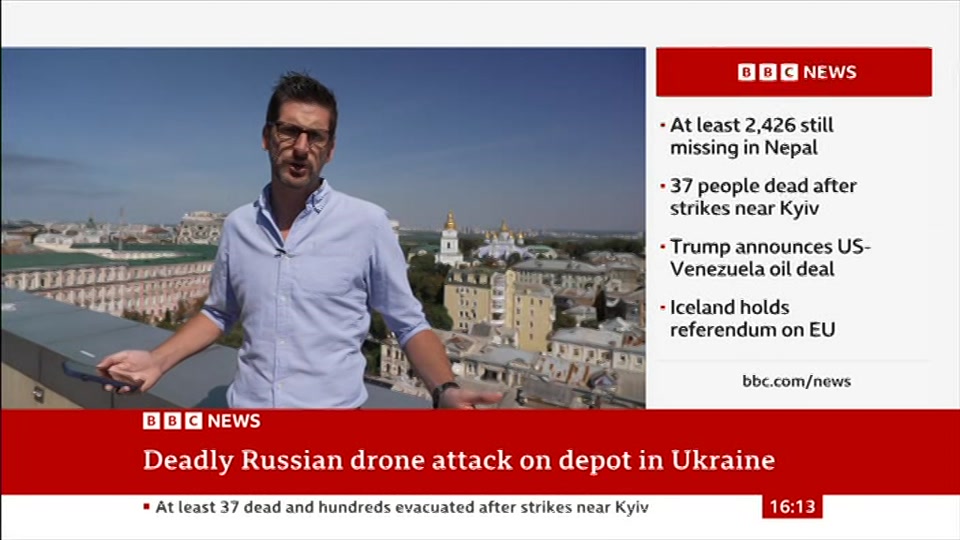Broadcast still at 13m. BBC News, 29 August 2026.