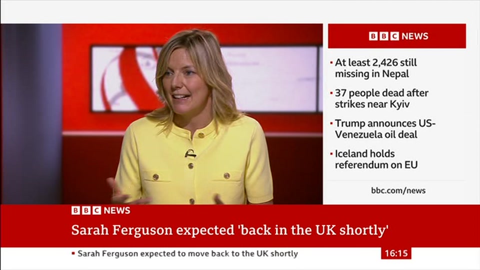 Broadcast still at 15m. BBC News, 29 August 2026.
