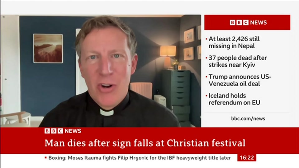 Broadcast still at 22m. BBC News, 29 August 2026.