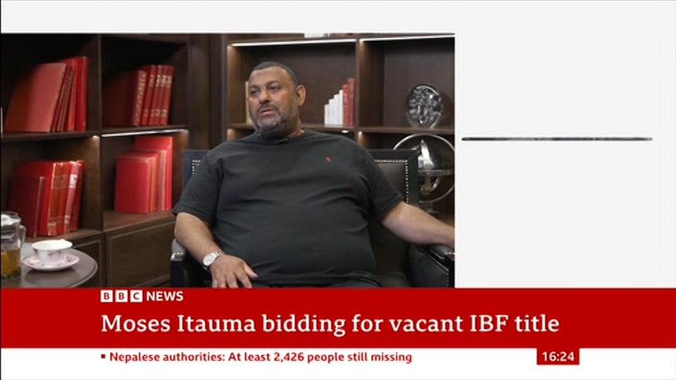 Broadcast still at 24m. BBC News, 29 August 2026.