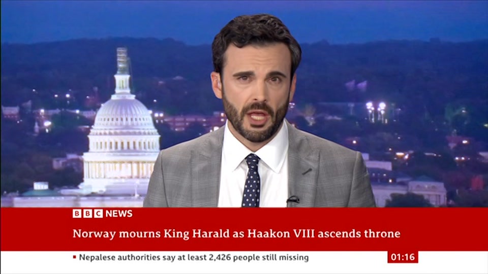 Broadcast still at 16m. BBC News, 30 August 2026.