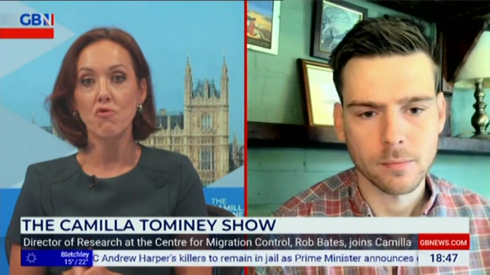 Broadcast still at 47m 30s. GB News, New: The Camilla Tominey Show..., 30 August 2026.
