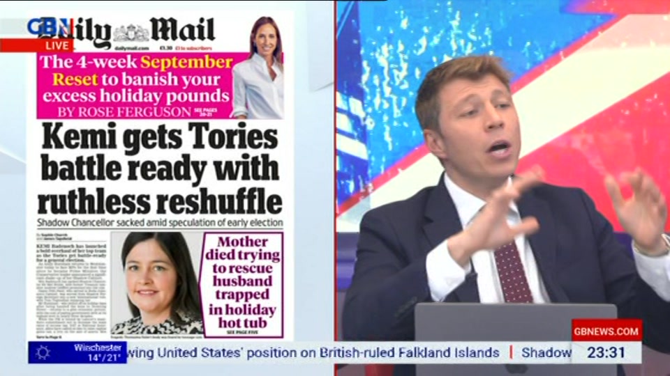 Broadcast still at 31m. GB News, New: Patrick Christys Tonight Late..., 31 August 2026.
