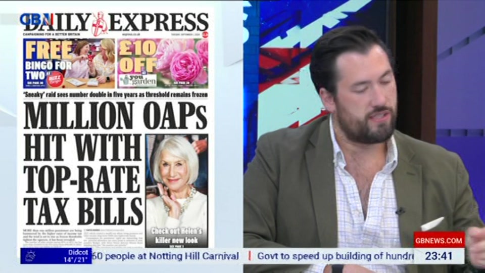 Broadcast still at 41m. GB News, New: Patrick Christys Tonight Late..., 31 August 2026.