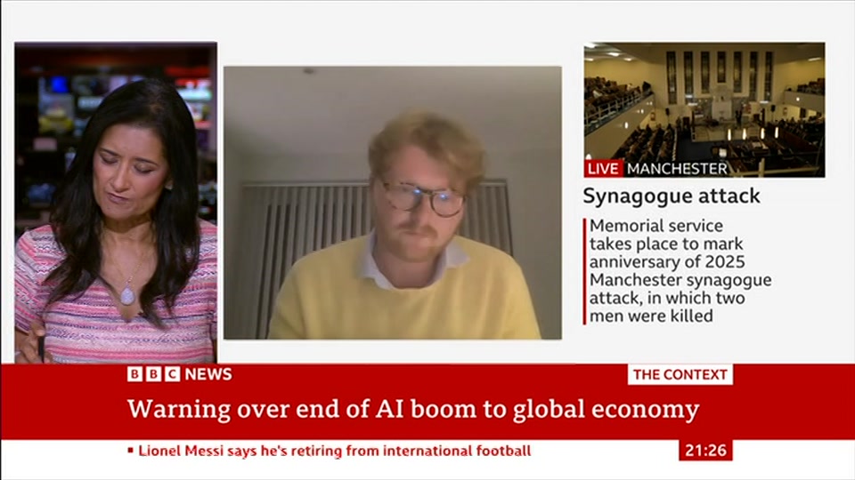 Broadcast still at 26m. BBC News, The Context, 31 August 2026.