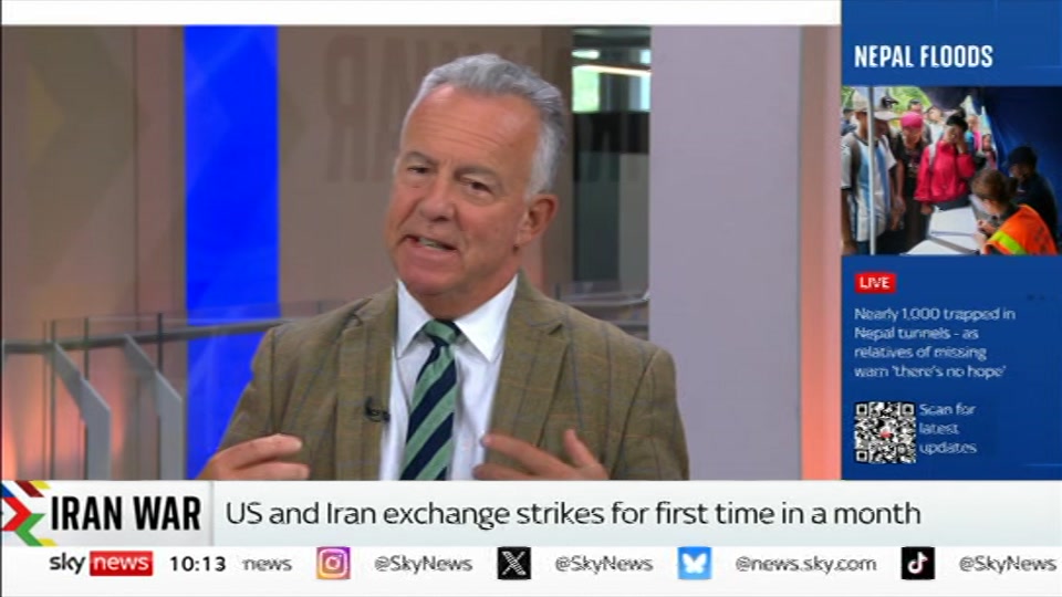 Broadcast still at 13m. Sky News, Sky News Today with Gareth Barlow, 31 August 2026.