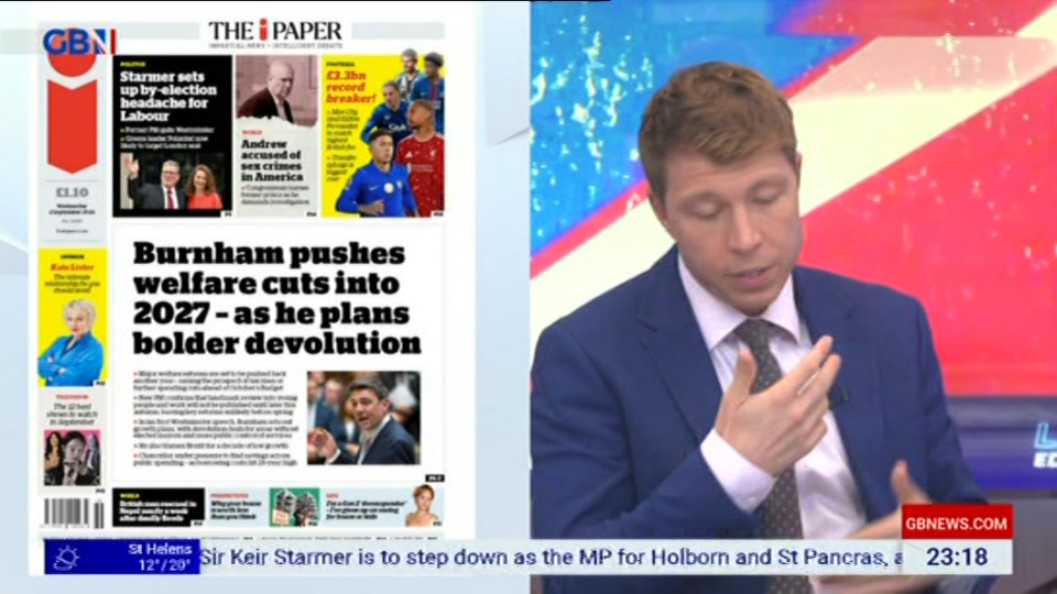 Broadcast still at 18m 30s. GB News, New: Patrick Christys Tonight Late..., 1 September 2026.