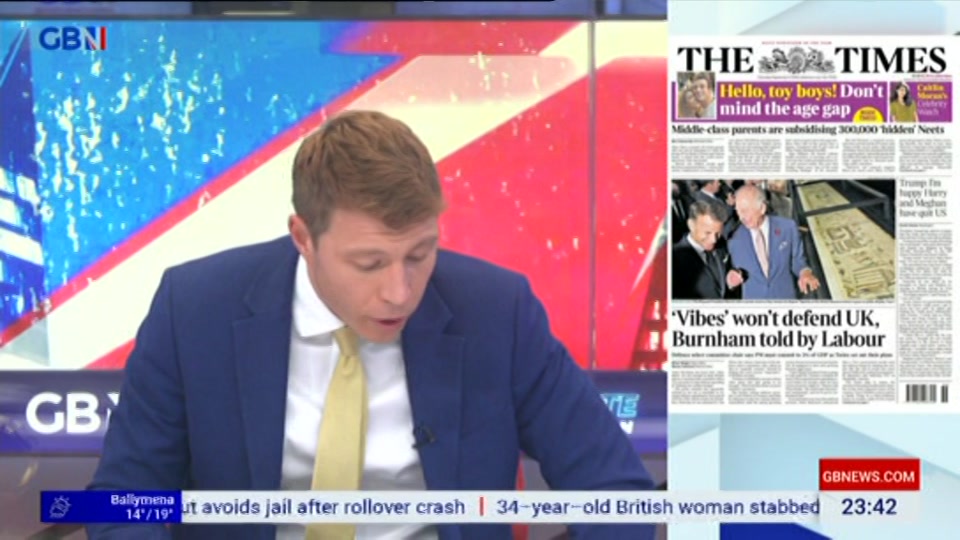 Broadcast still at 42m 30s. GB News, New: Patrick Christys Tonight Late..., 2 September 2026.