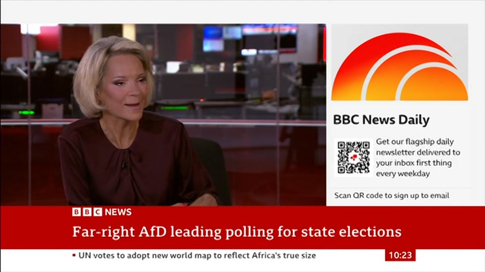 Broadcast still at 23m. BBC News, 5 September 2026.