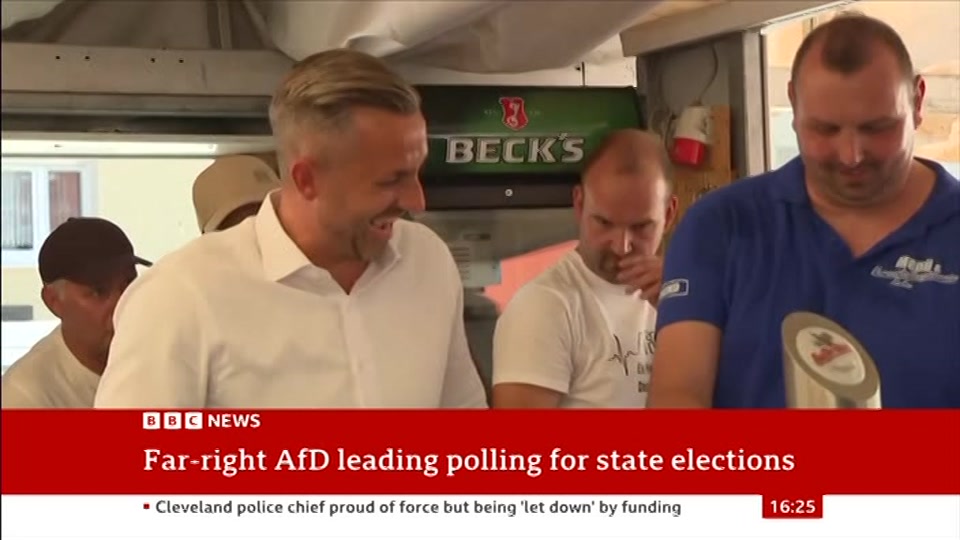 Broadcast still at 25m 30s. BBC News, 5 September 2026.