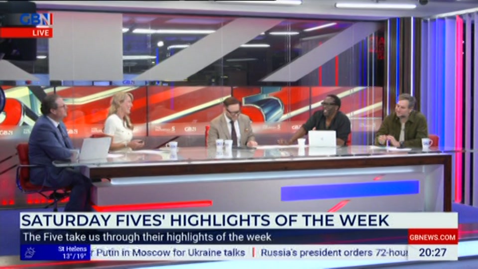 Broadcast still at 27m 30s. GB News, New: The Saturday Five Extra, 5 September 2026.