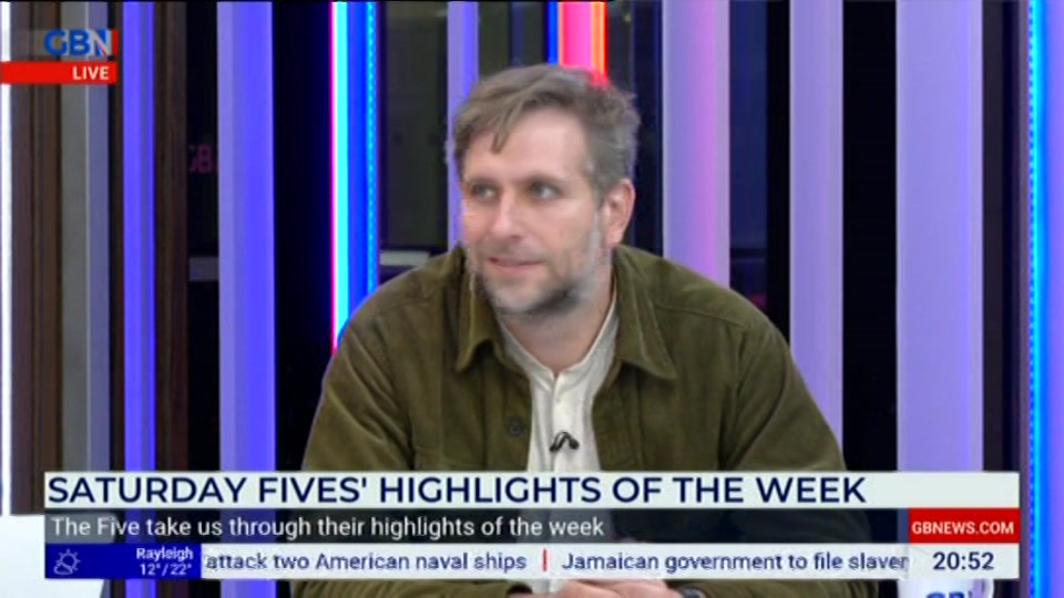 Broadcast still at 52m. GB News, New: The Saturday Five Extra, 5 September 2026.
