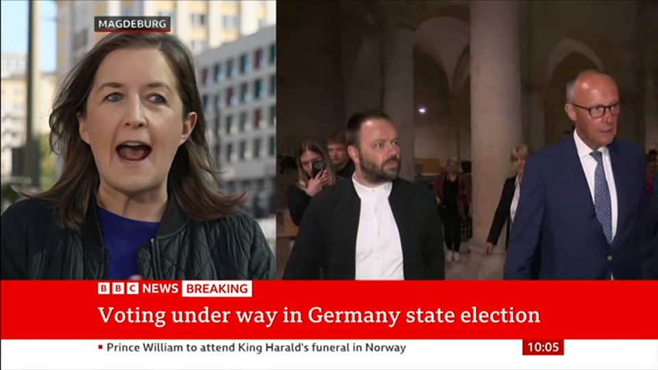 Broadcast still at 5m 30s. BBC News, 6 September 2026.