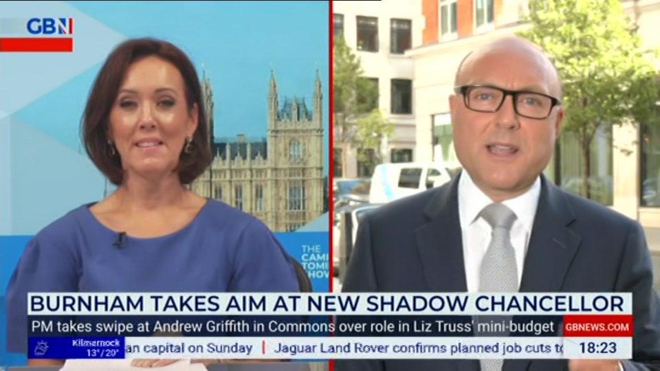 Broadcast still at 23m. GB News, New: The Camilla Tominey Show..., 6 September 2026.