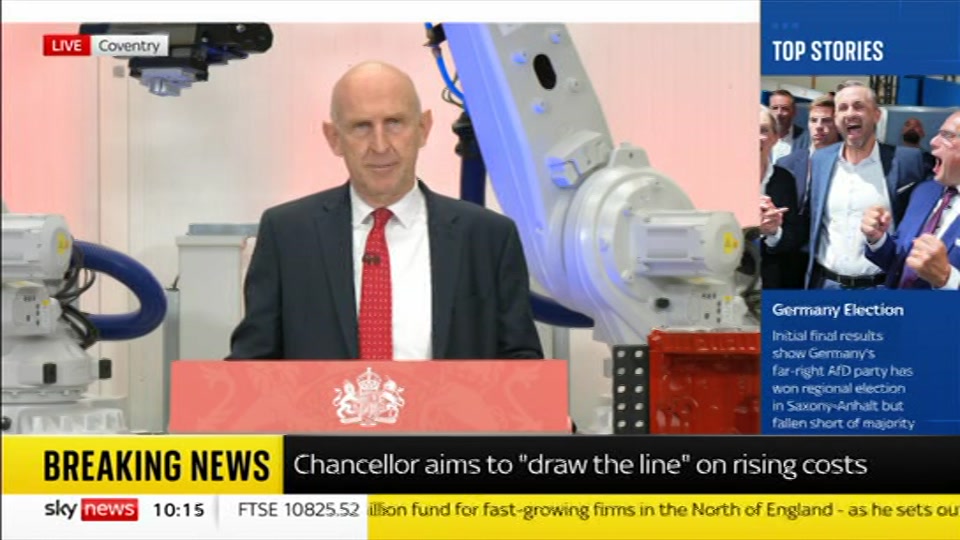 Broadcast still at 15m. Sky News, Sky News Today with Gareth Barlow, 7 September 2026.
