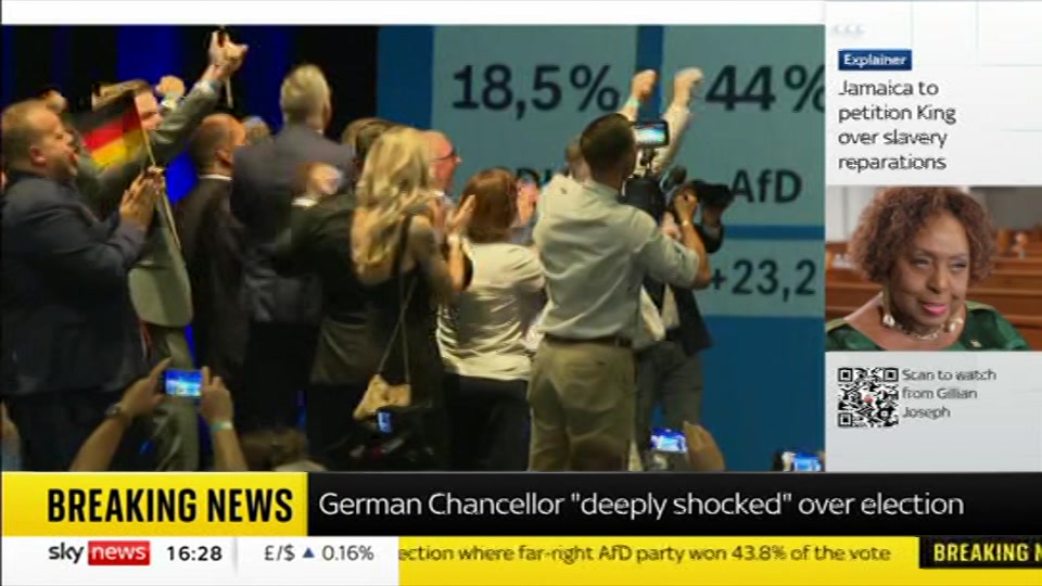 Broadcast still at 28m 30s. Sky News, Sky News Today with Jayne Secker, 7 September 2026.