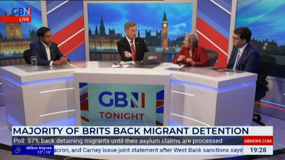 Broadcast still at 28m. GB News, New: GBN Tonight, 8 September 2026.