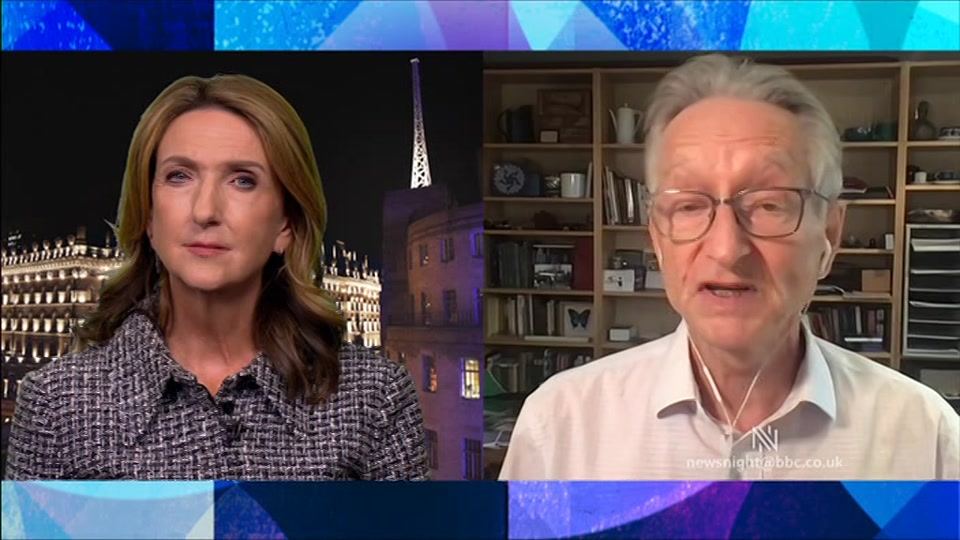 Broadcast still at 11m. BBC Two, Newsnight, followed by Weather, 9 September 2026.