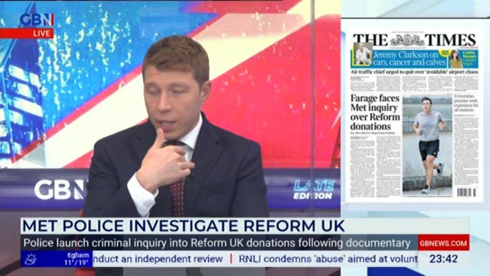 Broadcast still at 42m. GB News, New: Patrick Christys Tonight Late..., 9 September 2026.