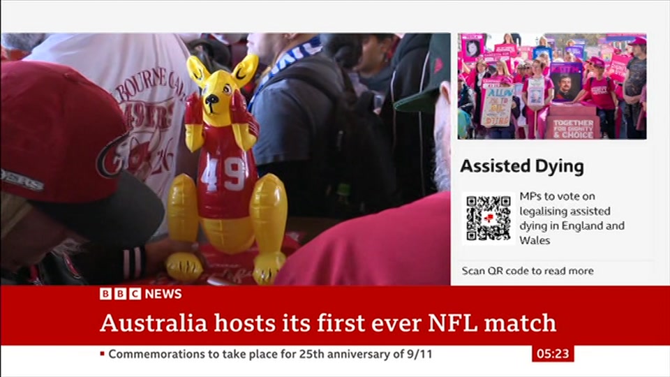 Broadcast still at 23m 30s. BBC News, 11 September 2026.