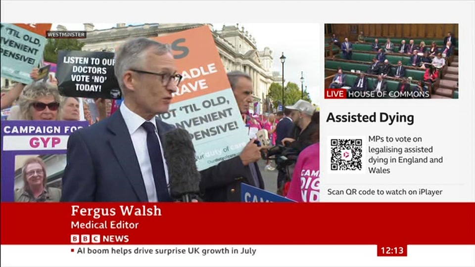 Broadcast still at 13m. BBC News, BBC News Now, 11 September 2026.