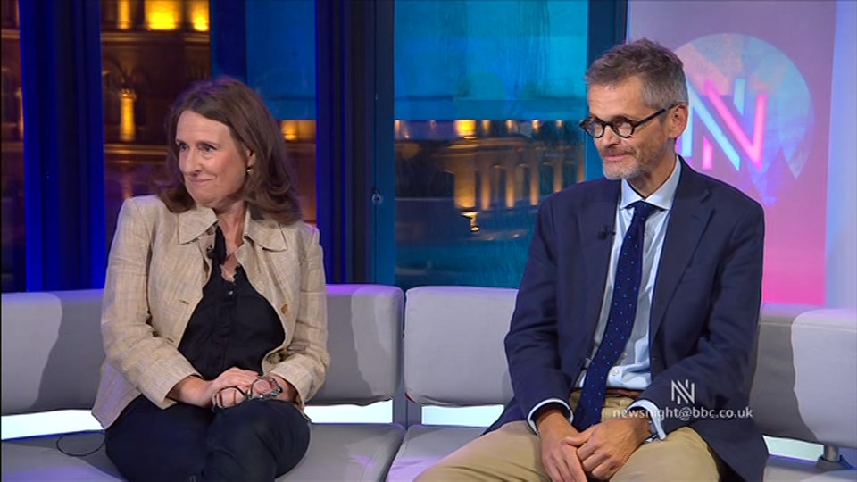 Broadcast still at 23m 30s. BBC Two, Newsnight, followed by Weather, 11 September 2026.