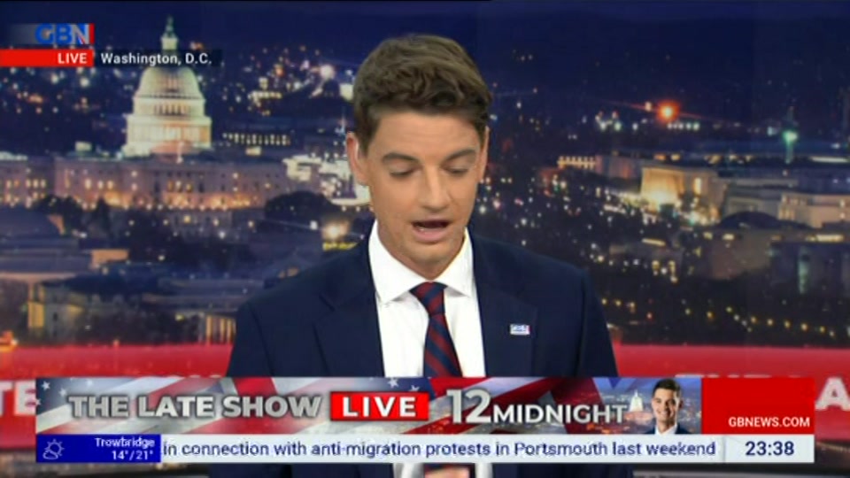 Broadcast still at 38m 30s. GB News, New: Patrick Christys Tonight Late..., 11 September 2026.