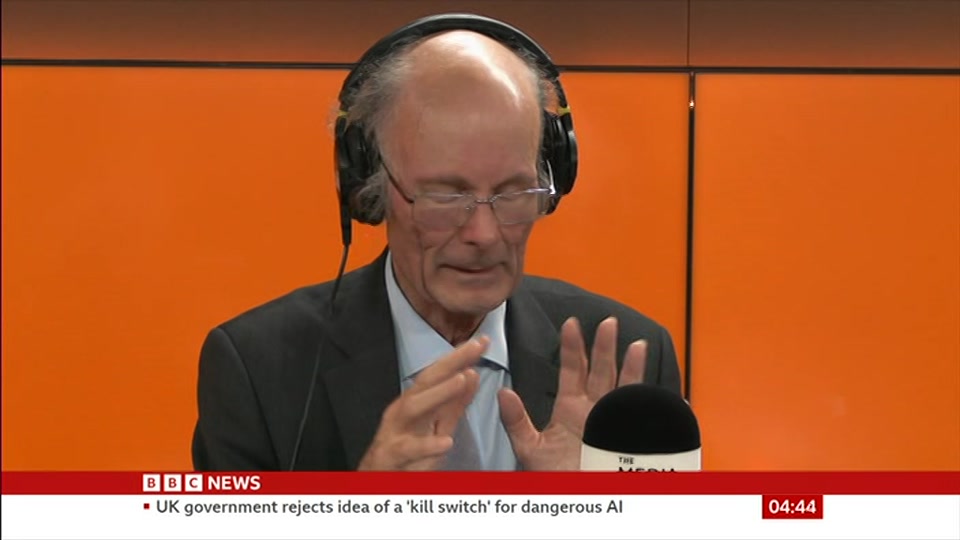 Broadcast still at 14m 30s. BBC News, The Media Show, 12 September 2026.
