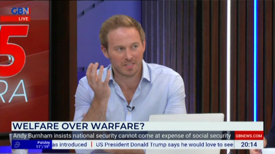 Broadcast still at 14m 30s. GB News, New: The Saturday Five Extra, 12 September 2026.