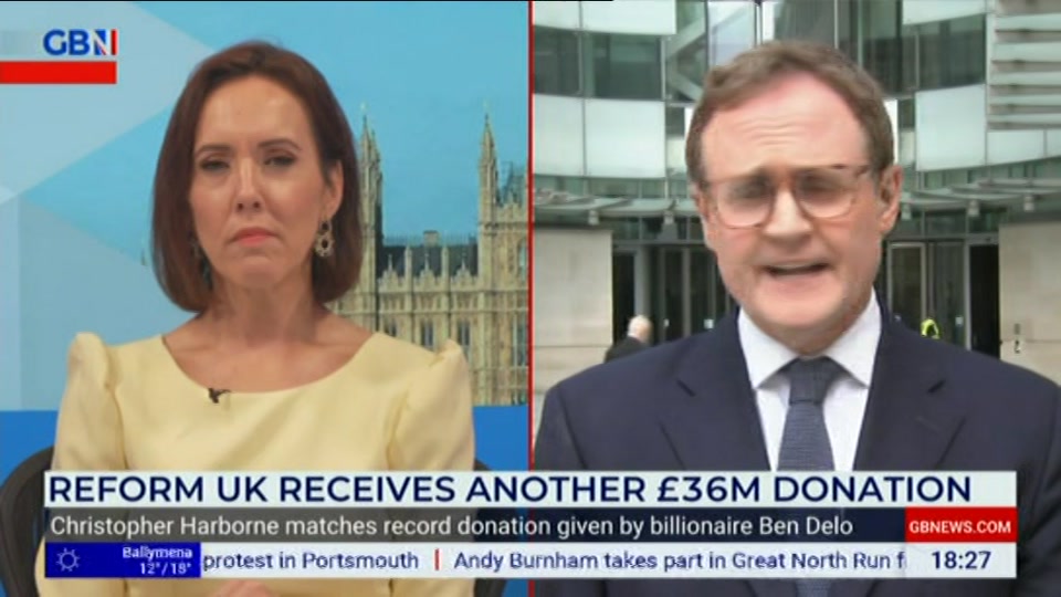 Broadcast still at 27m 30s. GB News, New: The Camilla Tominey Show..., 13 September 2026.