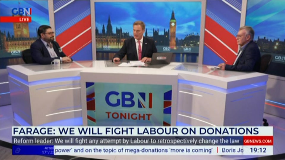 Broadcast still at 12m. GB News, New: GBN Tonight, 14 September 2026.